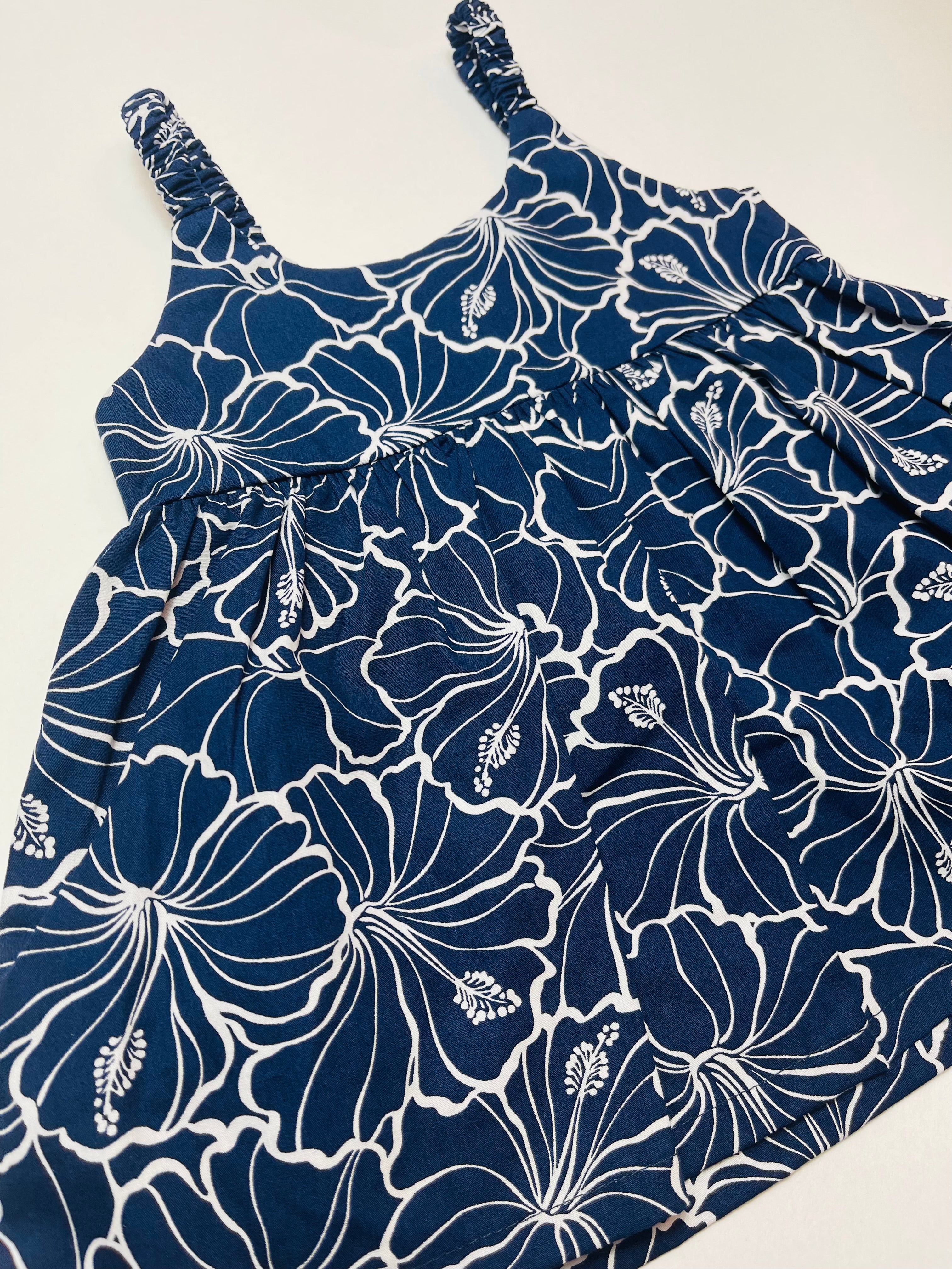 Baby Dress & Bloomer Set in Navy Hibiscus