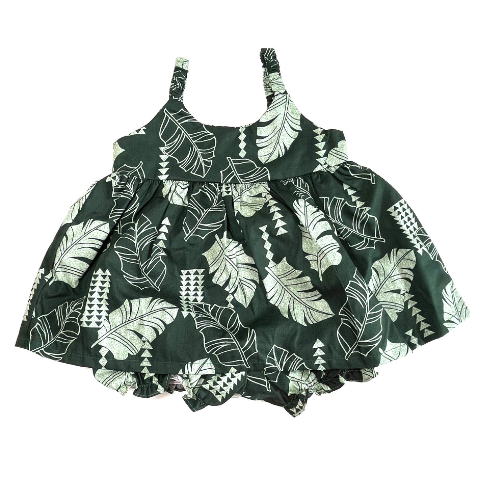 Baby Dress & Bloomer Set in Green Banana Leaves