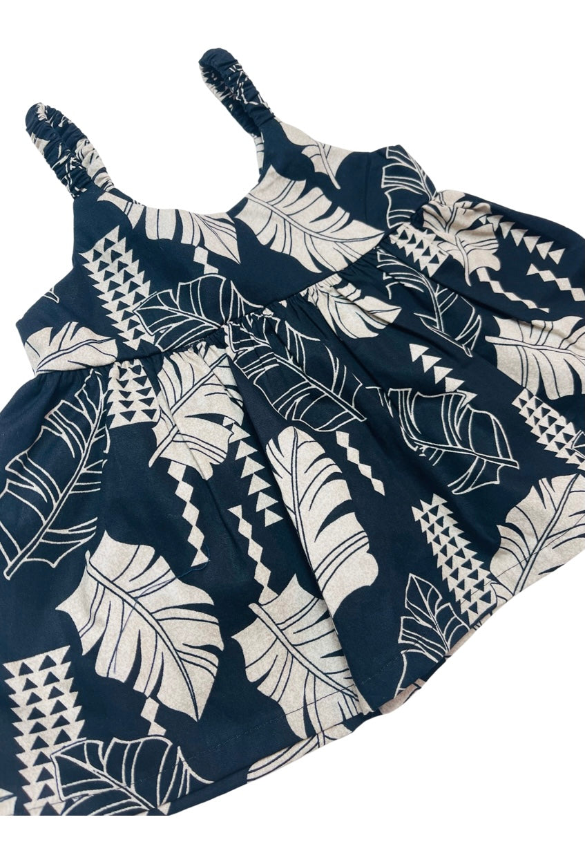 Baby Dress & Bloomer Set in Brown Banana Leaves