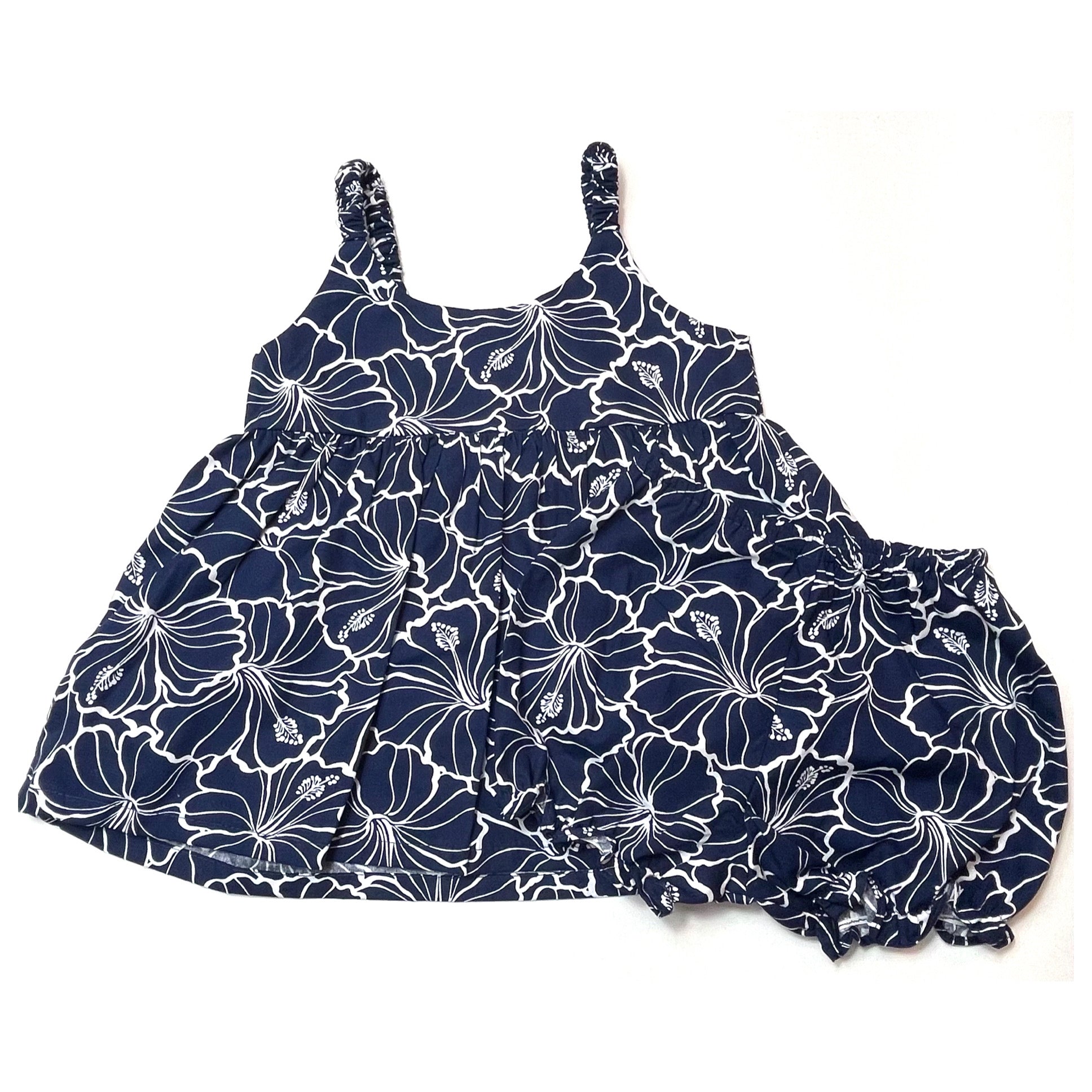 Baby Dress & Bloomer Set in Navy Hibiscus